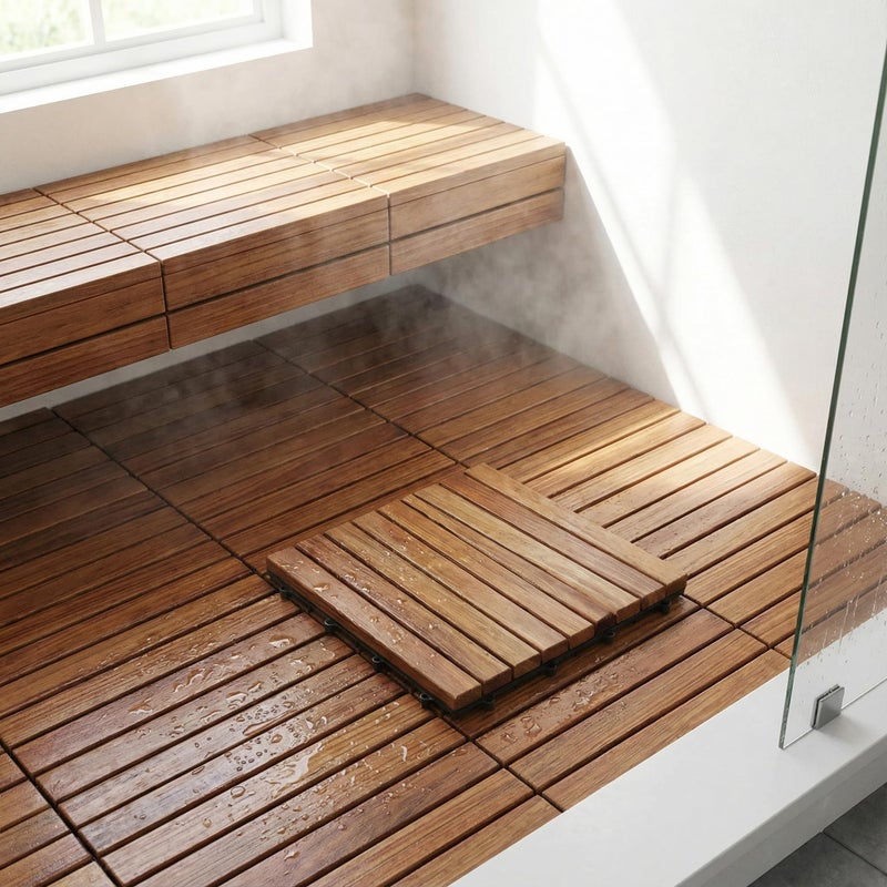 Bare Decor EZ-Floor in Solid Teak Wood, 1 Tile ONLY, Long Slat - Image 2